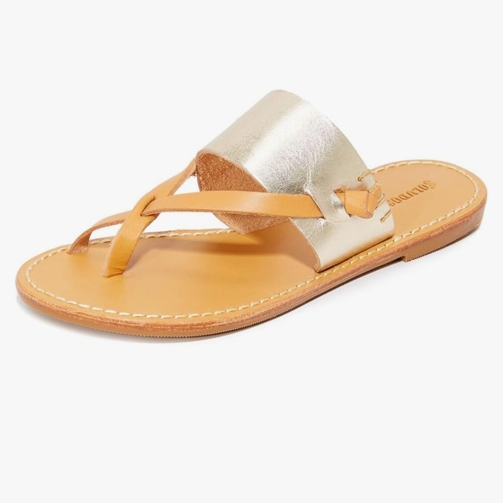 New in Box Soludos Slotted Thong Strappy Sandals in Platinum Sz 6